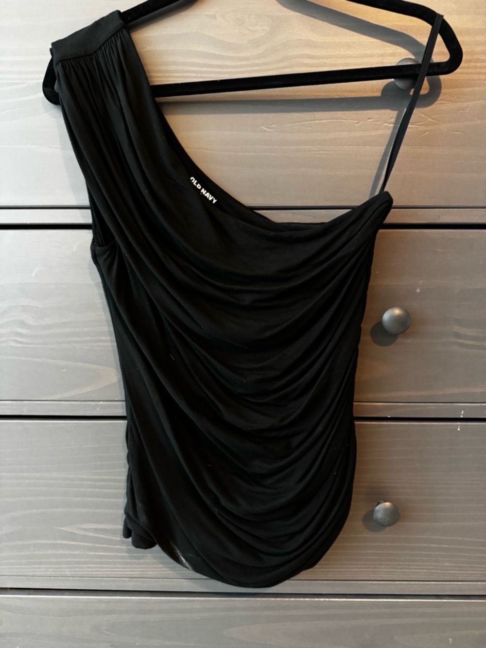 Old Navy Black One-Shoulder Draped Top size Large #drapedtop #oneshouldertop
